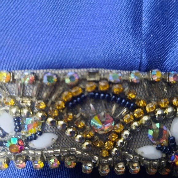 Panoply Navy strapless full skirt gown w/train sequin rhinestone beads 0 - Picture 14 of 16